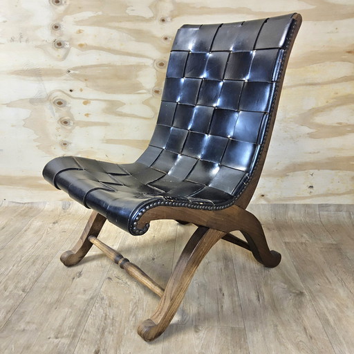 Antique Spanish leather Valenti Slipper chair Pierre Lottier / fireplace chair (1950s) design chair