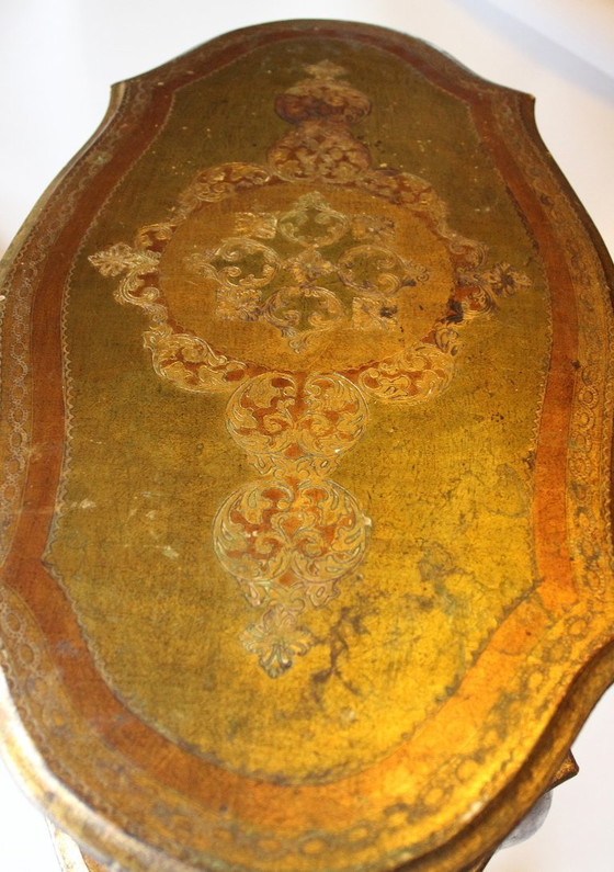 Image 1 of Florentine side table, wood - made in Italy - coffee table - rare - vintage