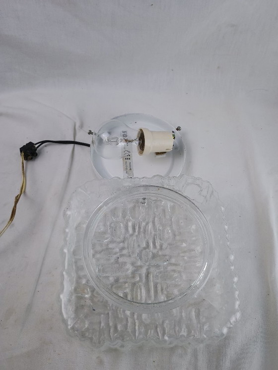 Image 1 of Wall Sconce Ceiling Light Flush Mount PAT ANGEM Mid Century Textured Square Vintage French Glass German Limburg Kalmar