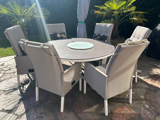 Caribbean Dinerset met ronde tafel, zweefparasol en 6 stoelen. – Tuinsets, Metal (photo 3 of 13)