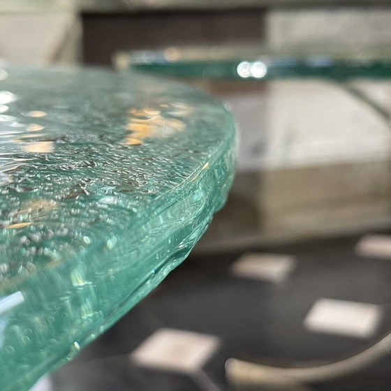 Brutalist Round Coffee Tables, 1970s, Set of 2 – Metal, Glass, Hollywood Regency (photo 6 of 17)