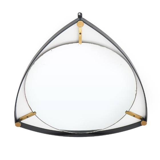 Image 1 of Spiegel met metalen en messing frame, jaren 50