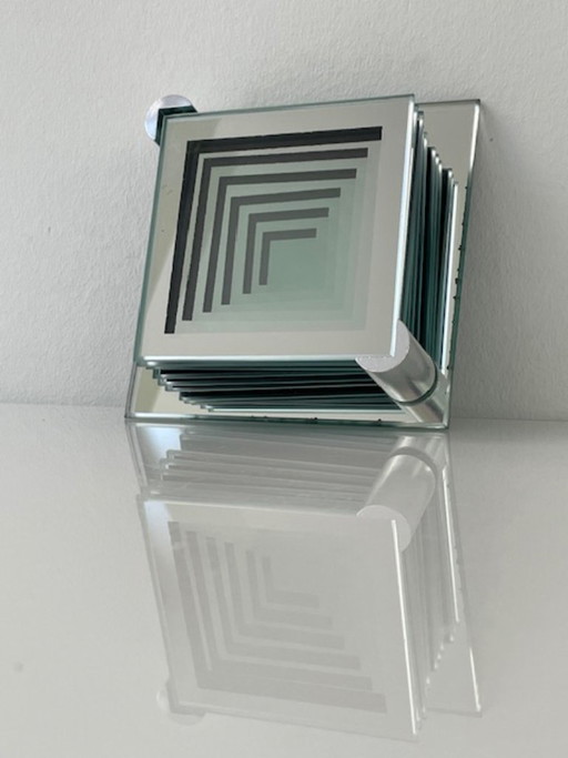 Vintage mirrored coaster set with holder