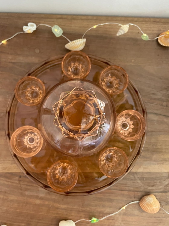 Pink glass liqueur set – Glass & Decanter (photo 3 of 3)