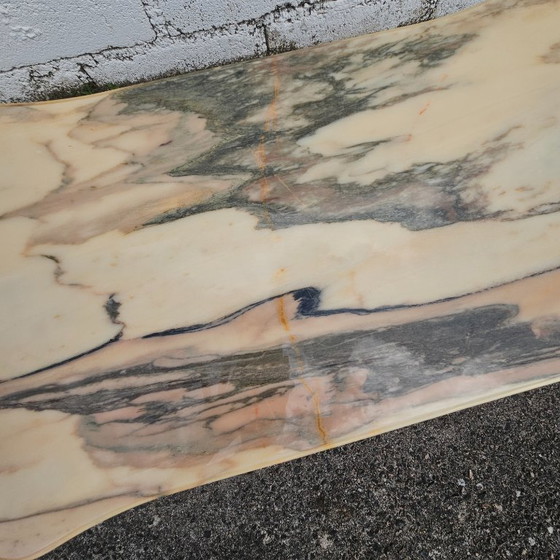 Image 1 of Franse Vintage Marmeren Messing Salontafel - Cocktailtafel-Lounge Tafel-Barok Stijl-60er jaren