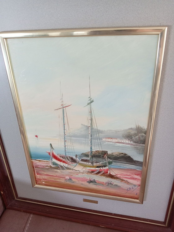 Peinture de bateaux du peintre pierre Saez – Objets d'art, Métal, Textile (photo 5 of 6)