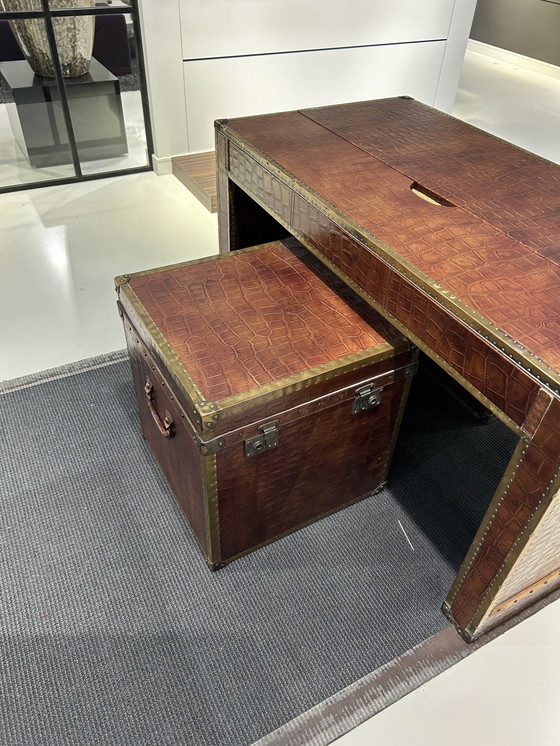 Image 1 of Exclusive Leather Trunk Tables – Genuine Leather with Crocodile Print – Boutique Luxury Set