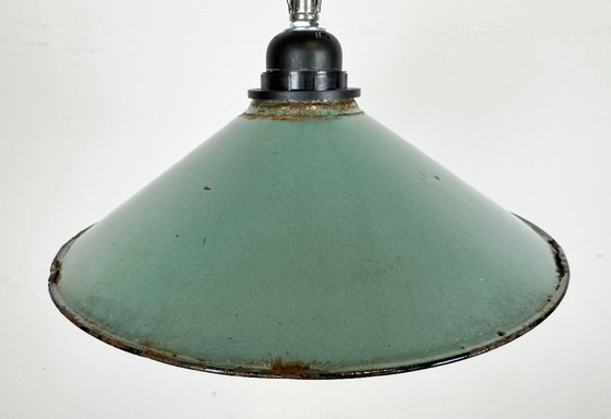 Image 1 of Lampada a sospensione industriale in smalto color petrolio, anni '60
