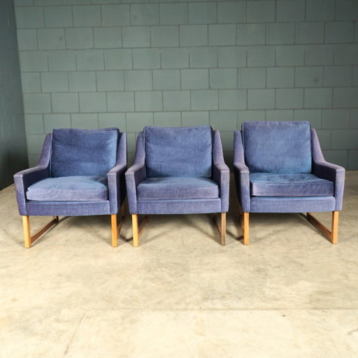 Vintage Fauteuils – Blauw Velours – JAB Anstoetz – Jaren 70 – Wood, Velvet