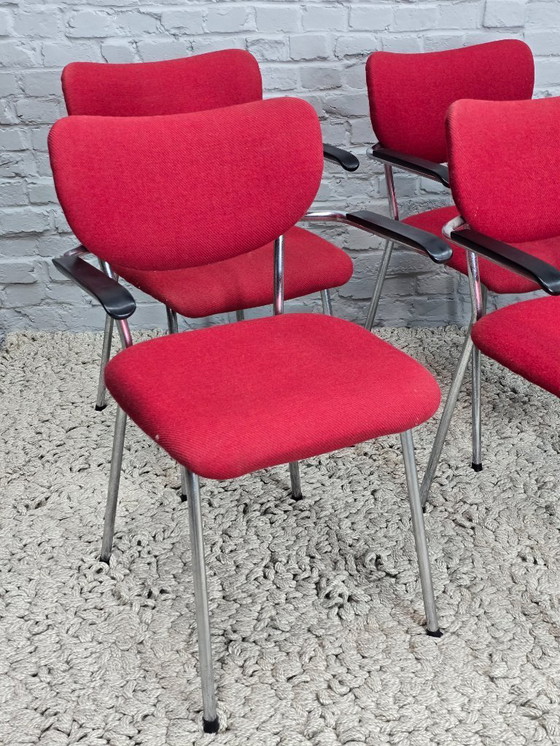 Image 1 of Sedie Gispen modello 1235 "Cirrus" di design di metà secolo con rivestimento rosso, set di 6, Paesi Bassi, anni '60