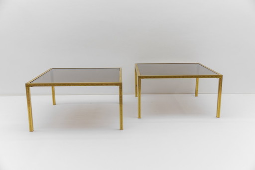 Brass and Smoked Glass Coffee Tables, 1970s, Set of 2
