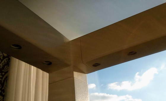 Image 1 of Designer table with white base, frosted glass tabletop; 180x99.50x74cm, detachable