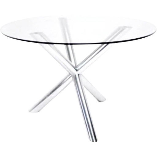 Vintage-Tisch aus Glas und Chrom von Renato Zevi für Roche Bobois, Frankreich 1970er Jahre