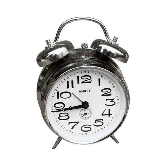 Image 1 of Silver metal mechanical alarm clock Anker, Germany, 1970s.