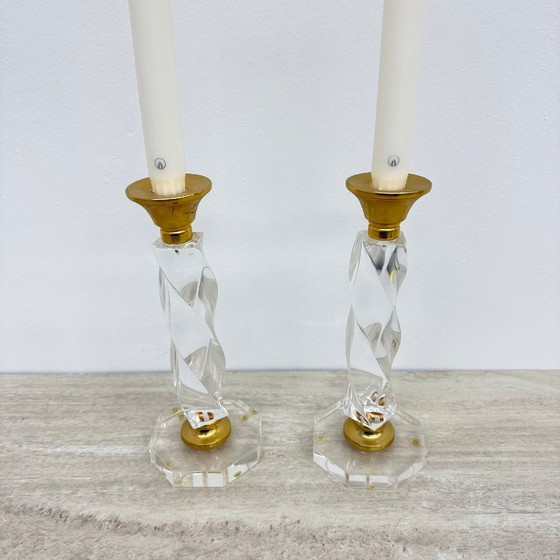 Image 1 of Set of 2 lucite twisted candle sticks, 1970’s