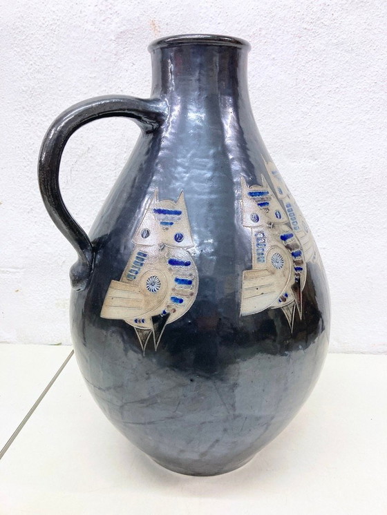 Image 1 of Large floor vase pottery Mühlendyck 1990 owl decoration
