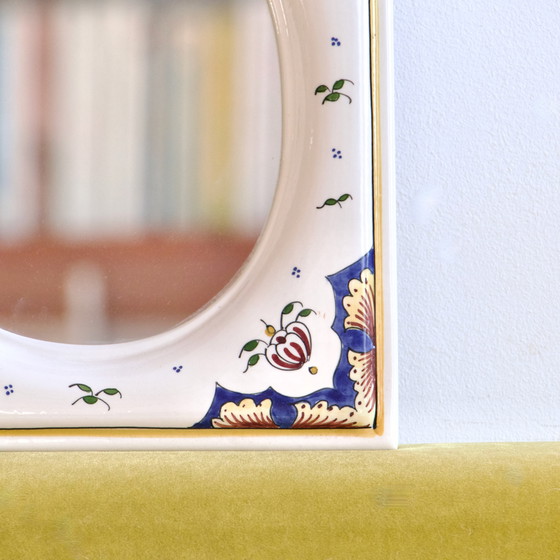 Image 1 of Hand-Painted Faïence De Desvres Mirror