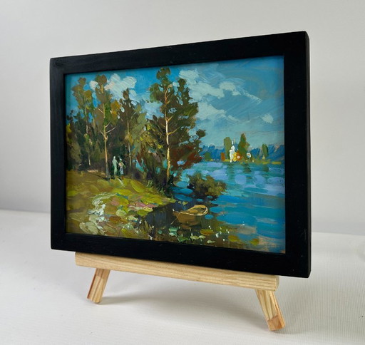 Original Oil Painting Summer Coastal Landscape Together in Nature