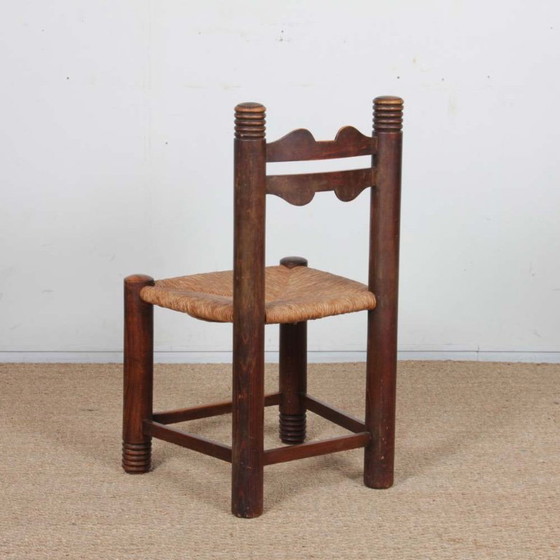 Image 1 of Set of 4 solid wood straw-seated chairs, French craftsmanship, 1950