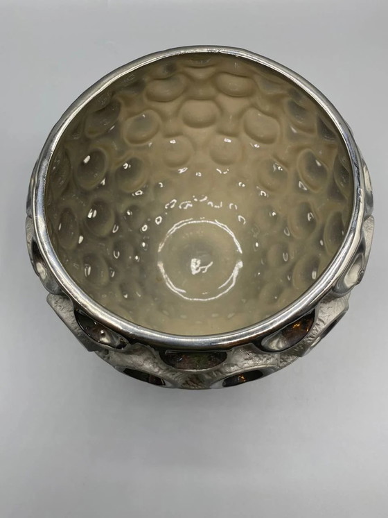 Silver Ceramic Cachepot with Raised Concave Dot Pattern, Contemporary Design – Decorative Objects, Hedendaags (photo 2 of 5)