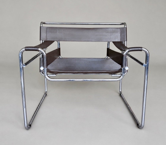 Image 1 of Fauteuil vintage Wassily B3 de Marcel Breuer pour Bononia/Gavina, Italie, cuir marron