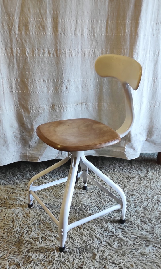 Image 1 of Sedia da officina di Nicolle in metallo e legno - anni '60