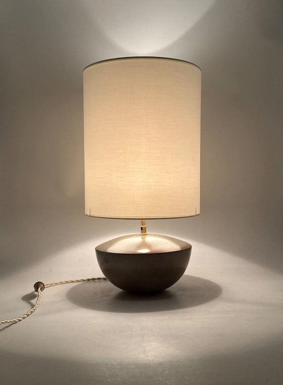 Image 1 of Pied de lampe en céramique verte, style moderne du milieu du siècle, Alain di Bin, France, années 1960