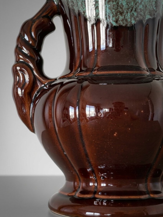 Large brown and turquoise enameled ceramic vase – ADP, Varages France - 27 cm (photo 8 of 10)