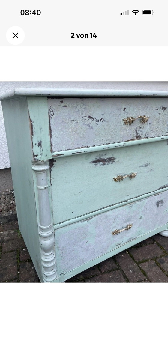 Shabby-Chic Chest of Drawers Mint Green, French Vintage Style, Unique Piece, Wood (photo 5 of 7)