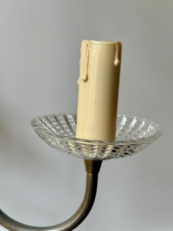 Image 1 of Kroonluchter van messing en glas met 3 armen