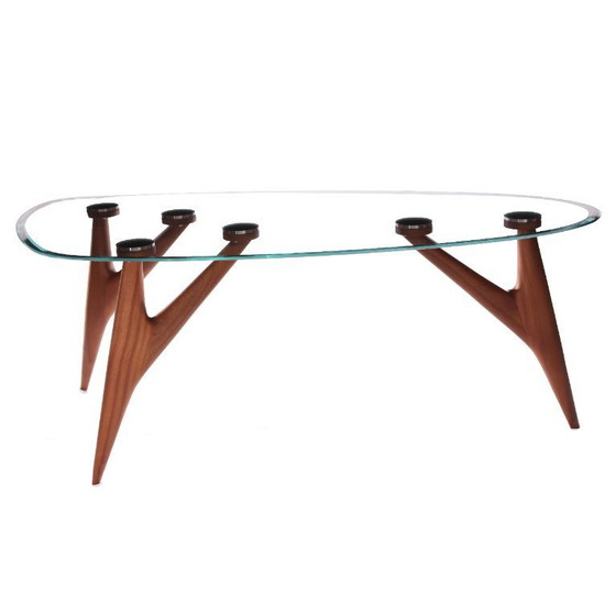 Image 1 of GREYGE TED Kristallglas-Esstisch 240 cm – Handgefertigter italienischer Designertisch aus gehärtetem Glas und Mahagoni