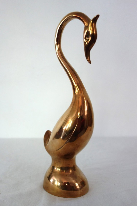 Image 1 of Coppia di cigni scultorei in ottone degli anni '70