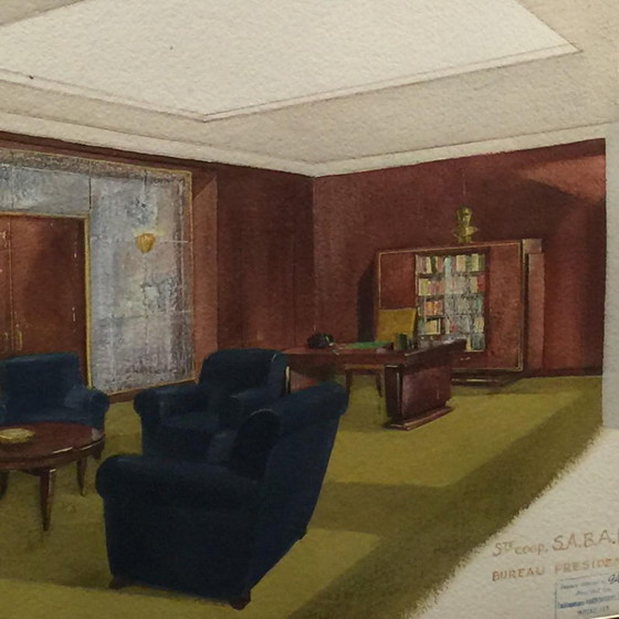 President's Office van Sabam door de Vanderborght Establishments in Brussel, Aquarel, Jaren 1930-1940 (photo 3 of 10)