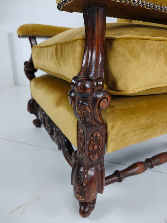 Pair of 19th-Century Carved Walnut Armchairs – Floral Motifs – Velvet Upholstery – Other (photo 8 of 8)