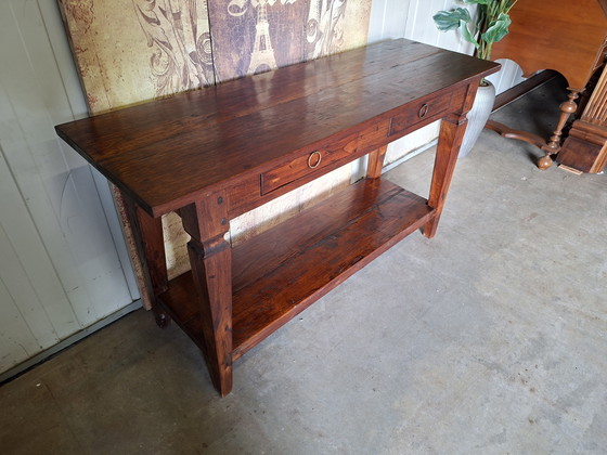 Image 1 of Teakhouten sidetable, wandtafel console  afm: 140x45cm en 77cm hoog.

