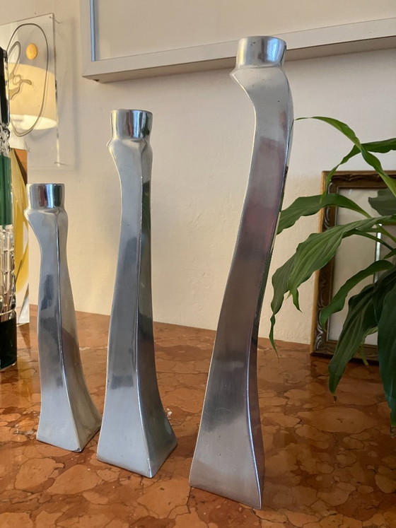 Portacandele (set di 3), Design Escapade Paris, anni '80 – Alluminio (photo 4 of 9)