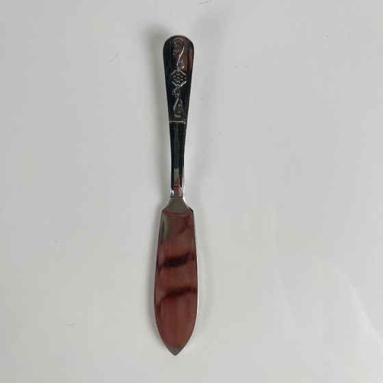 Image 1 of Beurrier vintage en métal "Huitre" et insert en verre, 1970
