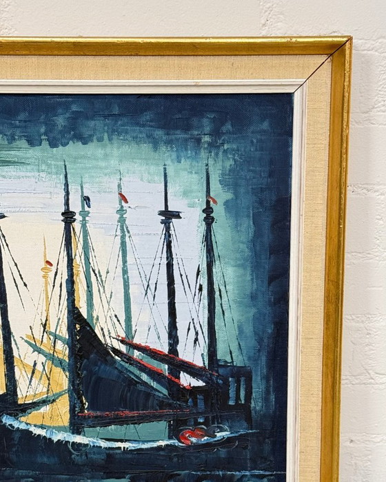 Image 1 of Modern abstract schilderij van een zeilboot