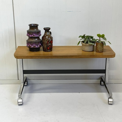 Vintage Sixties Bench Table On Wheels Sidetable TV Plants