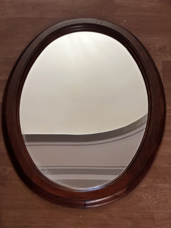 Miroir ovale vintage en bois teinté – 66 × 48,5 cm – Wood, Glass (photo 12 of 15)