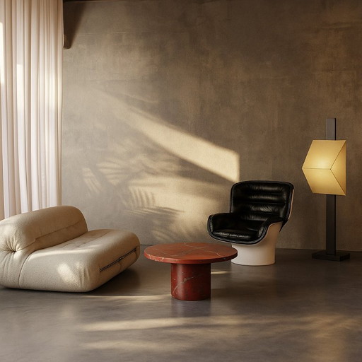 Tavolino da Caffè Design in Marmo Rosso Levanto Mid-Century – salontafels, Marble