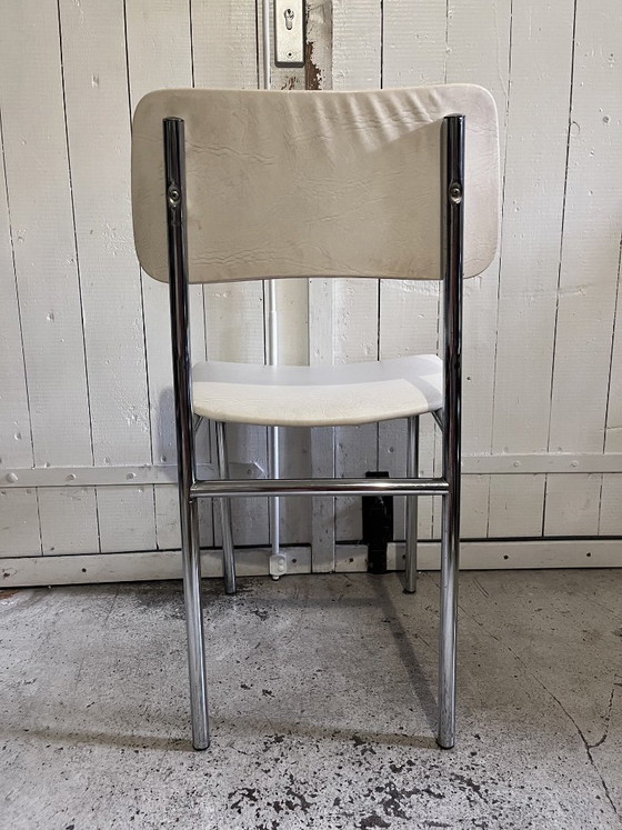 Fauteuil rétro vintage – Similicuir crème et chrome – Années 1960/70 – Chaises de salle à manger, Leather (photo 4 of 6)