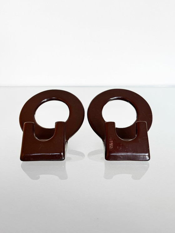 Image 1 of Set di due ganci da parete vintage in metallo marrone