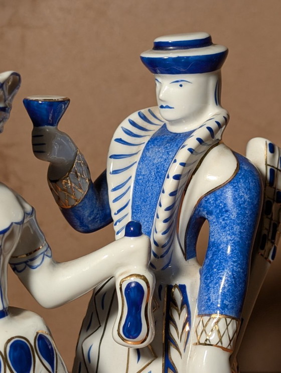 Image 1 of Porseleinen jager met zijn dochter - Door Miklós Veress - Hongaars Hollóháza-porselein - Jaren 70