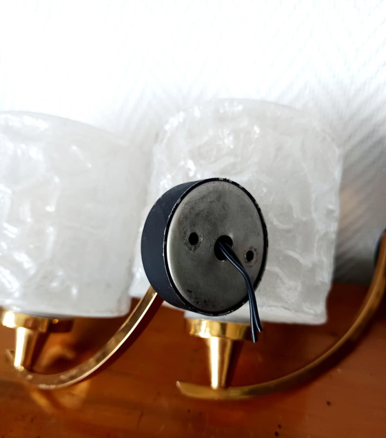 Image 1 of 2x Wandleuchten 1950 Arlus-Stil aus Granitglas