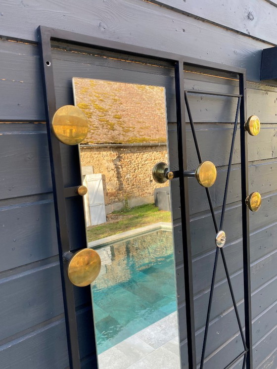 Image 1 of Garderobe wandkapstok entree spiegel 182x64cm 1950 vintage