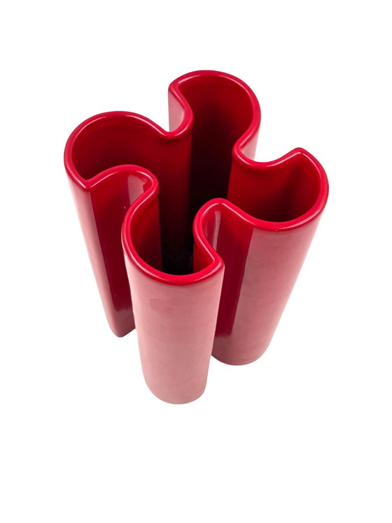 Image 1 of Franco Bettonica, vase en céramique rouge rare de l'âge de l'espace, Gabbianelli Italie vers 1970