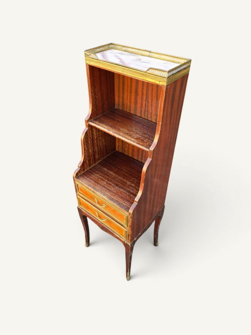 Petit Meuble Étagère de Style Louis XVI en Acajou et Laiton – wandrek, Marble, Wood