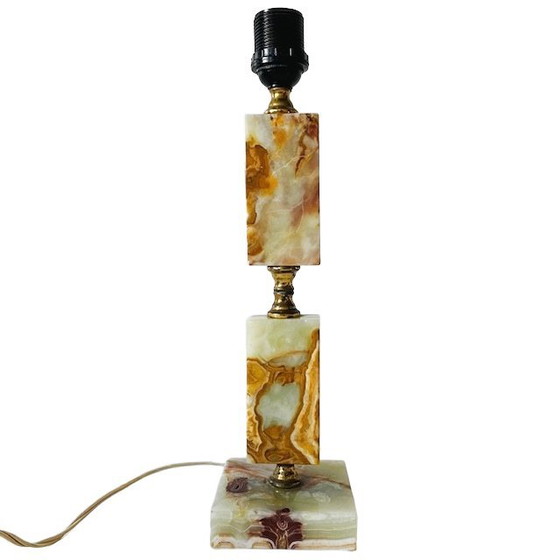 Image 1 of Base per lampada vintage in marmo e onice di metà secolo, Hollywood Regency, anni '50