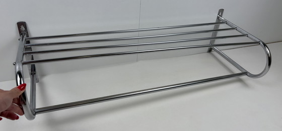 Image 1 of Vintage wall coat rack chrome for clothes hangers with hat rack